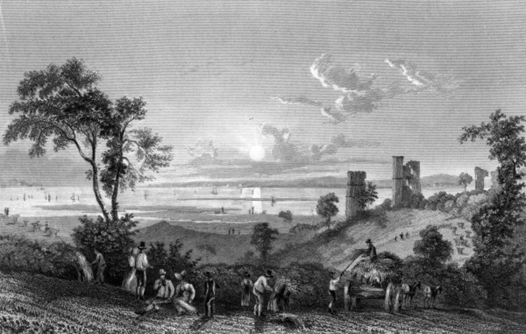 Detail of Hadleigh Castle, Essex, looking towards Sheerness, engraved by William Watkins, 1835 by William Henry (after) Bartlett