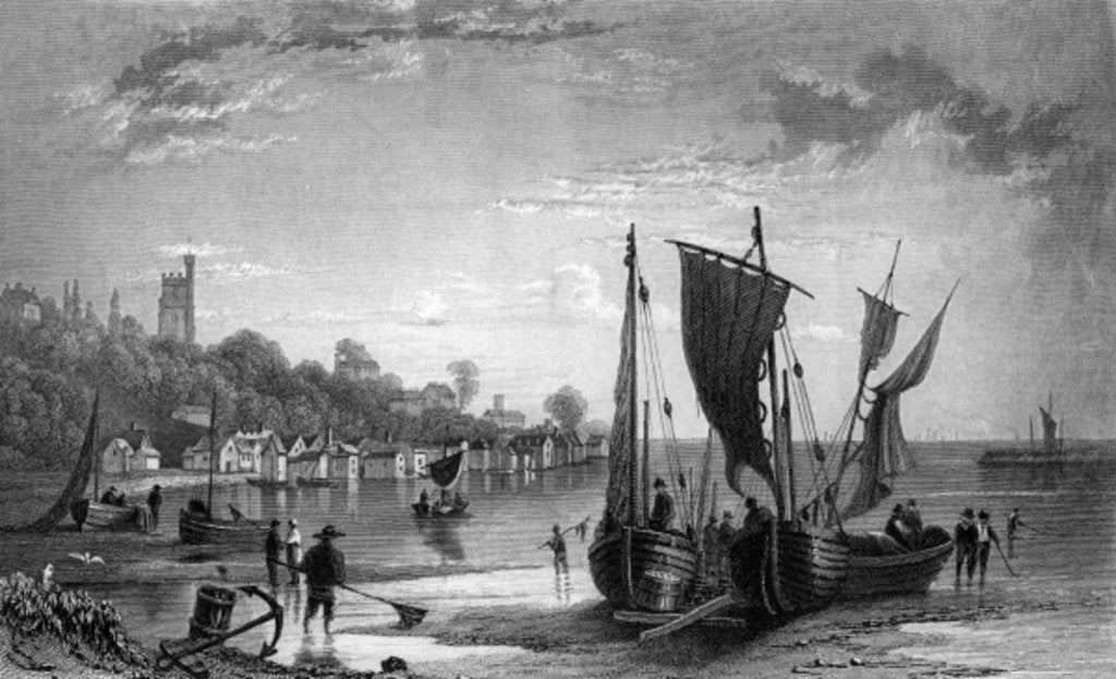 Detail of The Village of Leigh, near Southend, Essex, engraved by Charles Mottram, 1833 by William Henry (after) Bartlett