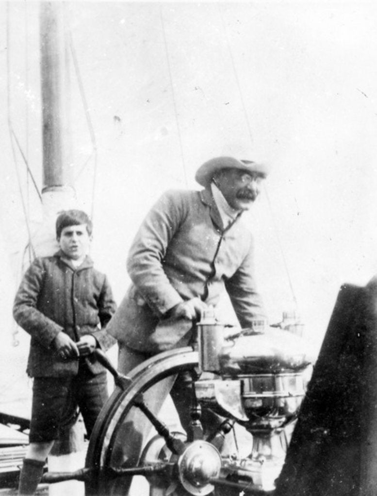 Detail of Rudyard Kipling and his son John on the yacht 'Bantam', c.1910 by English Photographer