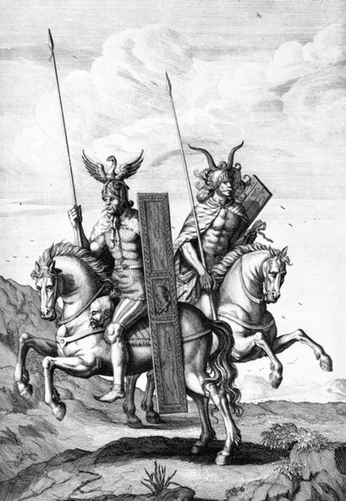 Detail of German Troopers with their Helmets, Shields & Lances by English School