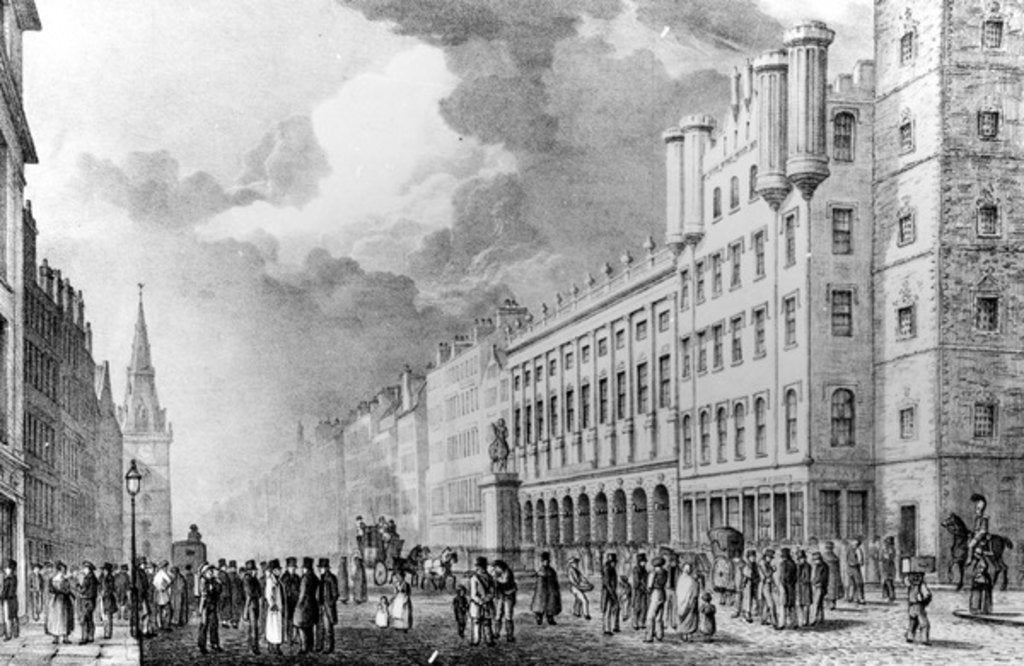 Detail of The Trongate of Glasgow, print made by David Allan by Scottish School