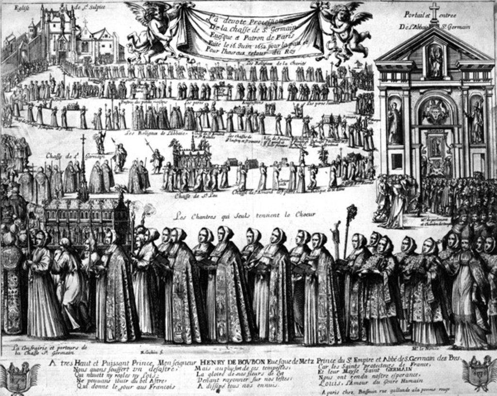 Detail of Procession of the Shrine of St. Germain and others from the Abbey of Saint-Germain-des-Prés to the Church of Saint-Sulpice, Paris, c.1652 by Nicolas Cochin