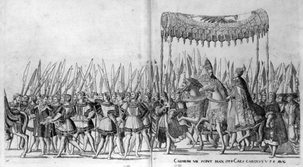 Detail of The Entry of Pope Clement VII and Emperor Charles V into Bologna on 24 February 1530 by Nicholas Hogenberg