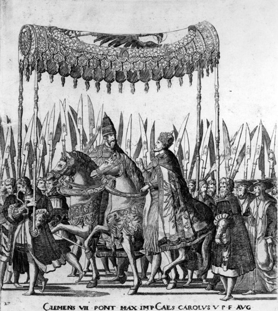 Detail of he Entry of Pope Clement VII and Emperor Charles V into Bologna on 24 February 153 by Nicholas Hogenberg
