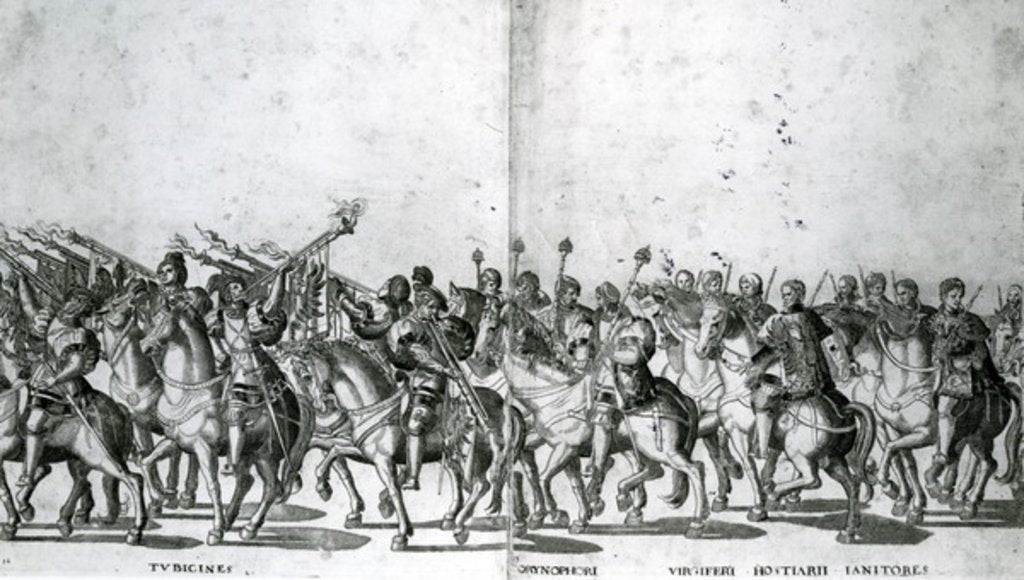 Detail of Plate 12 and 13 of the Entry of Pope Clement VII and Emperor Charles V into Bologna on 24 February 1530, published c.1530 by Nicholas Hogenberg