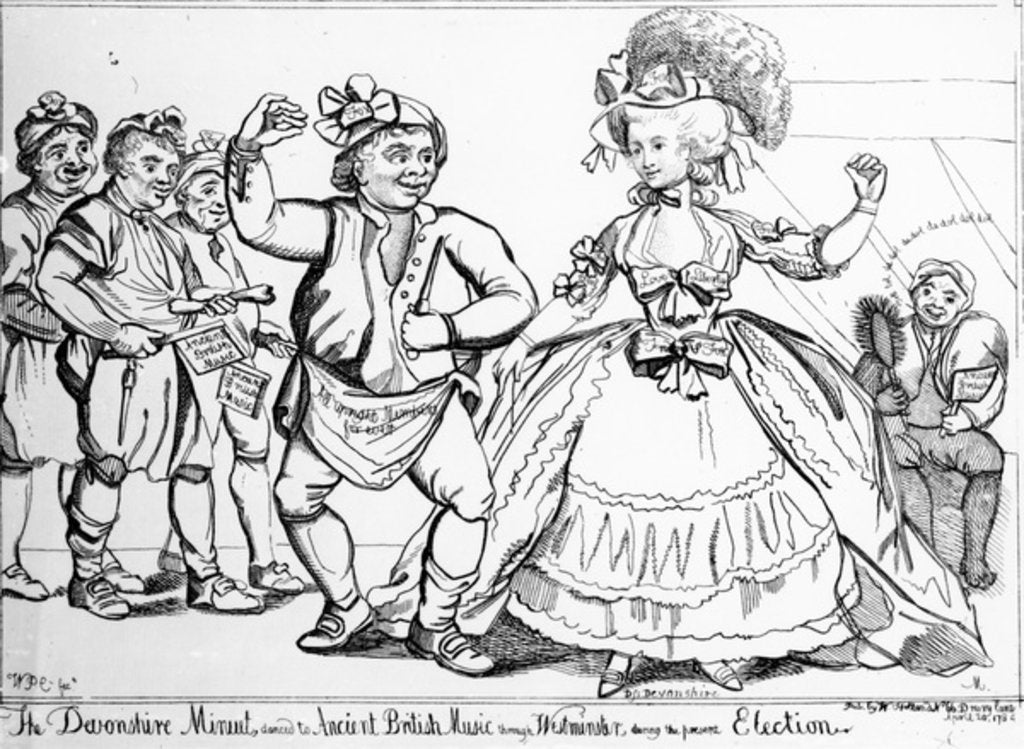 Detail of The Devonshire Minuet, danced to Ancient British Music through Westminster during the Election, print made by William Paulet Carey, 1784 by English School