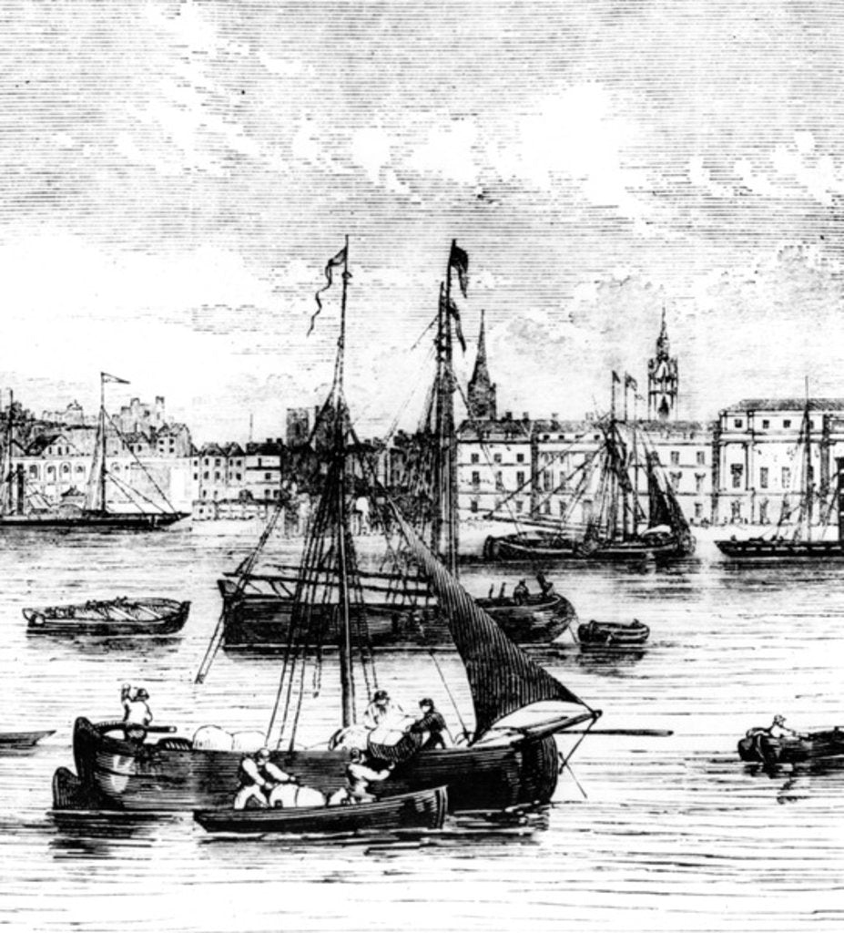 Detail of Wharfs on the River Thames, Nicholson's Wharf to Customs House by English School