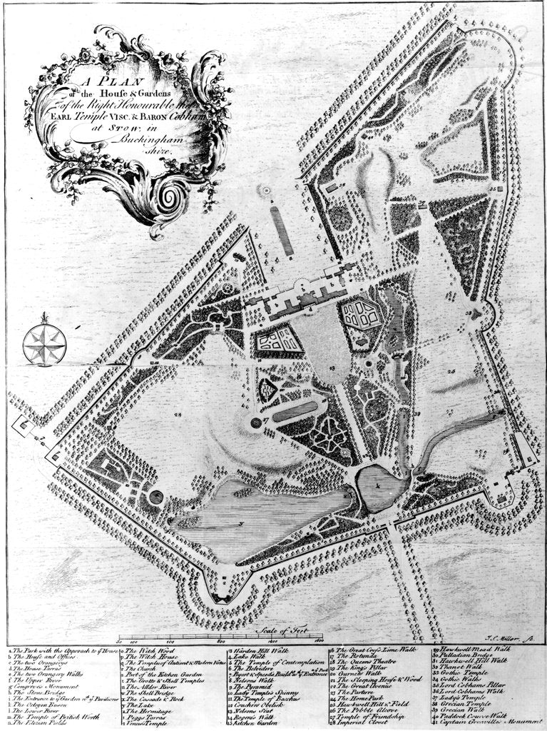 Detail of A Plan of the House and Gardens at Stowe, Buckinghamshire by Johann Sebastien Muller