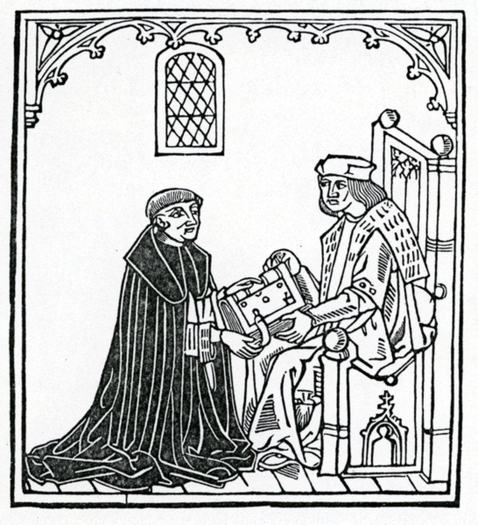 Detail of Alexander Barclay presenting his book to his patron Thomas Cornish by English School