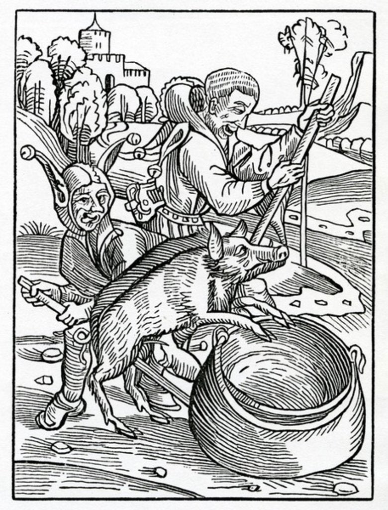 Detail of Of euyl Counsellours, Juges and men of lawe by (after) German School