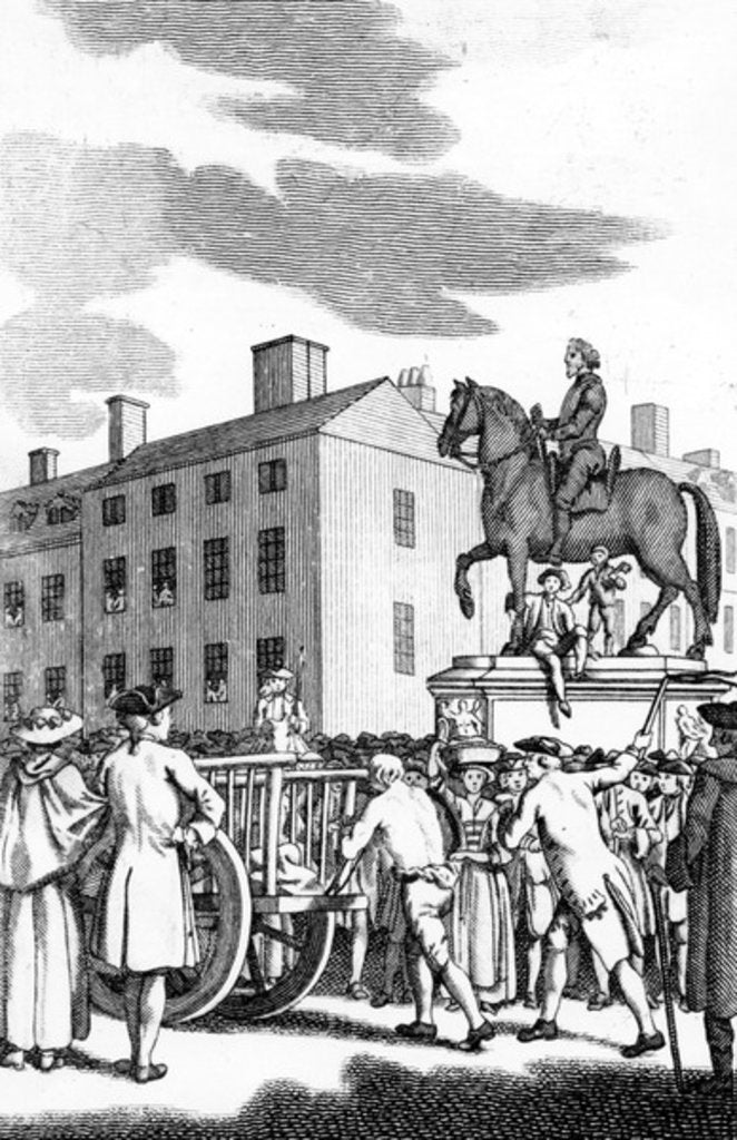 Detail of William Stroud, 'A Man whipped at the Cart's Tail for petit Larcenry from Charing Cross to the Horse Guards', engraved for the Tyburn Chronicle by (after) English School