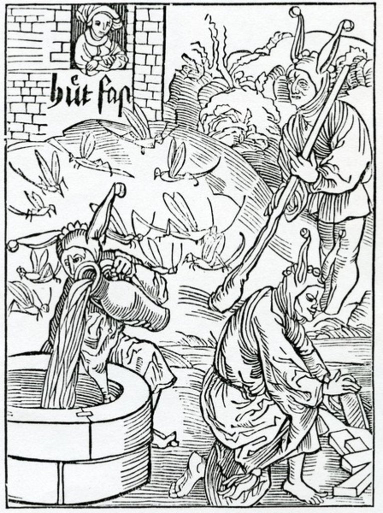 Detail of Of hym that is jelous ouer his wyfe and watcheth hir wayes without cause, or euydent tokyn of hir myslyuynge by (after) German School