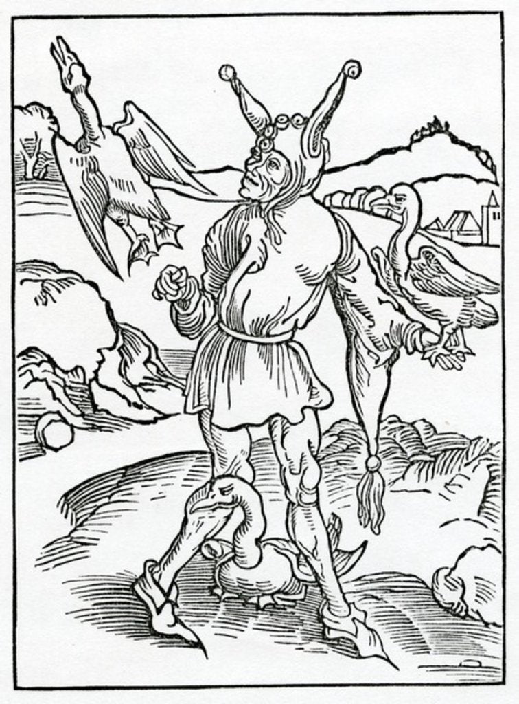 Detail of Of hym that nought can and nought wyll lerne, and seyth moche, lytell berynge away, I mene nat theuys by (after) German School