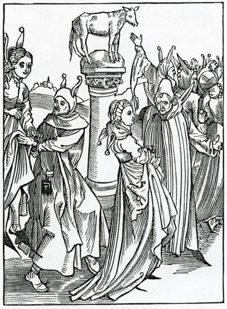 Detail of Of lepynges and dauncis and folys that pas theyr tyme in suche vanyte by (after) German School