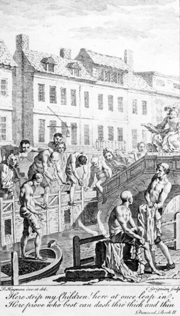 Detail of Bathing in the River Fleet, with a quote from Alexander Pope's 'Dunciad' by Francis (after) Hayman