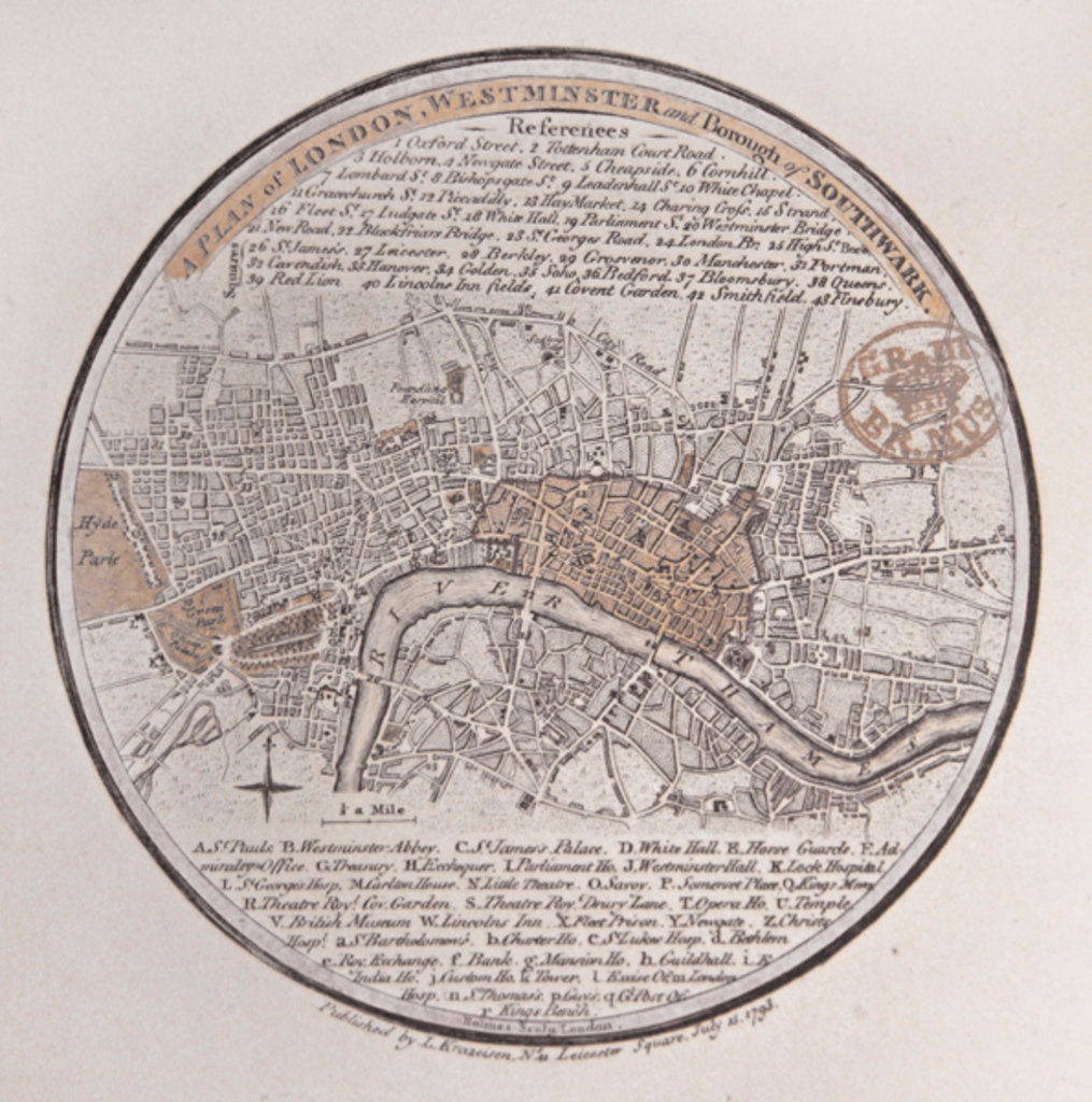 Detail of A Plan of London, Westminster and Borough of Southwark, 1793 by English School