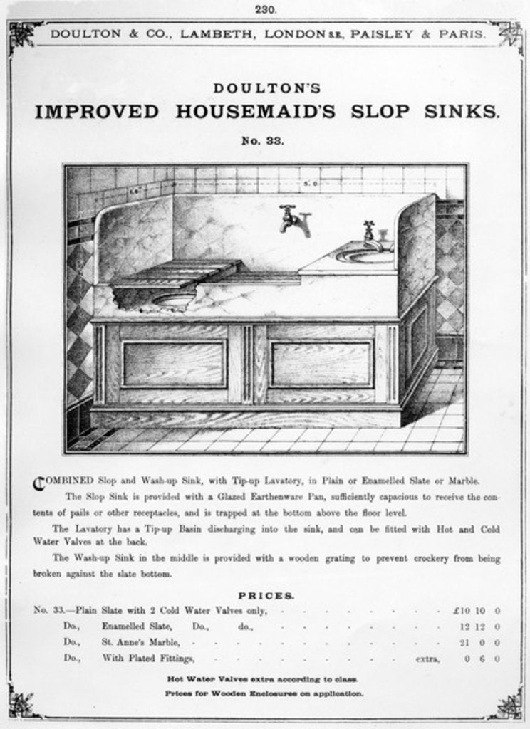 Detail of Advertisement for 'Doulton's Improved Housemaid's Slop Sinks', c.1880s by English School