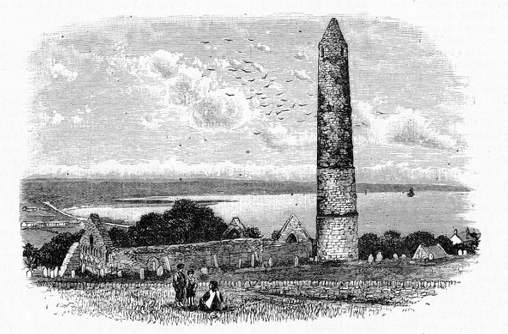 Detail of Round Tower and Ruins of St Declan's Church at Ardmore, c.1888 by English School