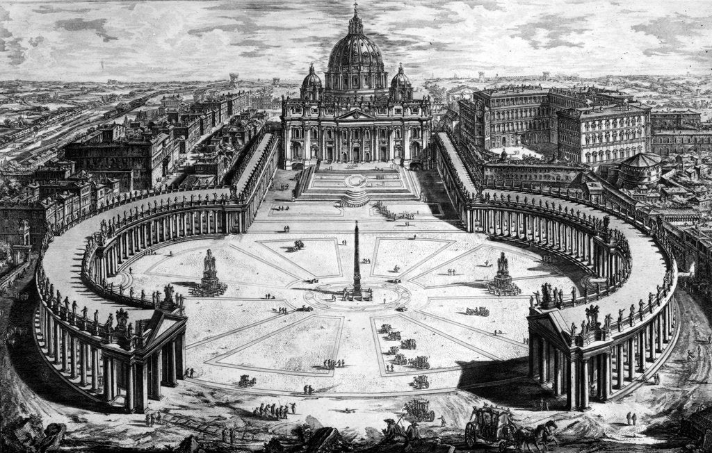 Detail of Bird's-eye view of St. Peter's Basilica and Piazza, form the 'Views of Rome' series, c.1760 by Giovanni Battista Piranesi