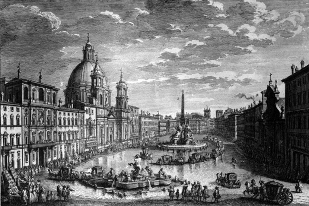Detail of View of the Piazza Navona during the Ferragosto holiday, 1752 by Giuseppe Vasi