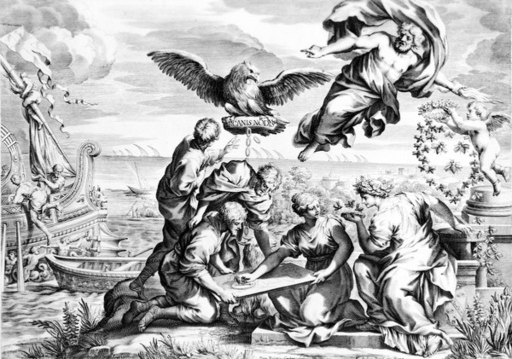 Detail of Allegory of the Barberini Family, print made by Karl Audran c.1623-40 by Pietro da (after) Cortona