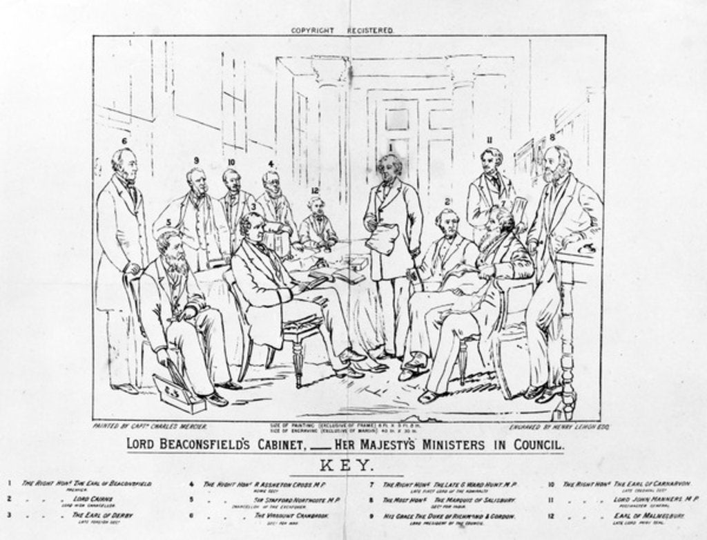Detail of Lord Beaconsfield's Cabinet 1874 - Her Majesty's Ministers in Council, print made by Henry Lemon, 1880 by Charles (after) Mercier