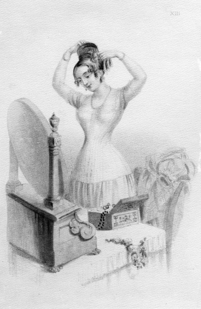 Detail of The benefits of Mrs. Nicholas Geary's Corsets by English School