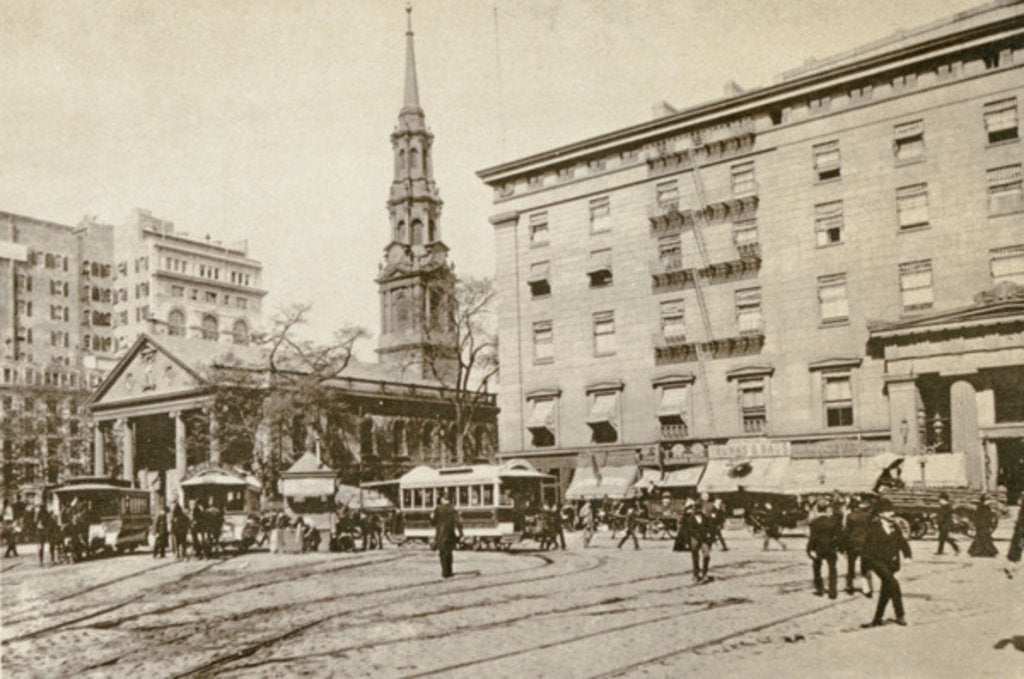 Detail of St Paul's Chapel and the Astor House, off City Hall Park, New York City, 1892 by American Photographer