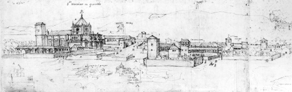 Detail of Sketch of the cityscape of Granada by School Spanish