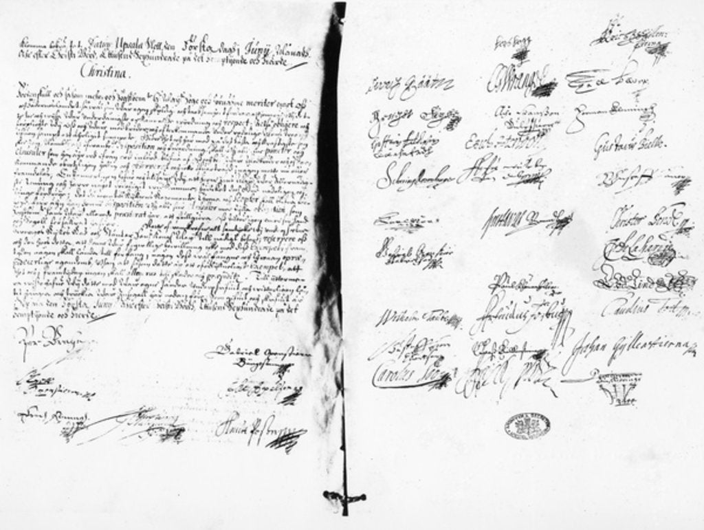 Detail of The Abdication Statement of Christina, Queen of Sweden, 1654 by Swedish School