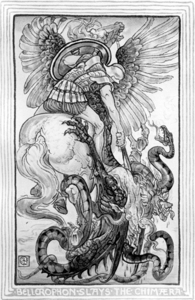 Detail of Bellepheron Slays the Chimeara, taken from 'The Wonder-Book for Girls and Boys' written by Nathaniel Hawthorne, 1852 by American School