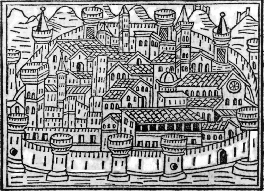 Detail of Walled city from 'Supplementum Chronicarum' by Giacomo Filippo Foresti, 1506 by Italian School