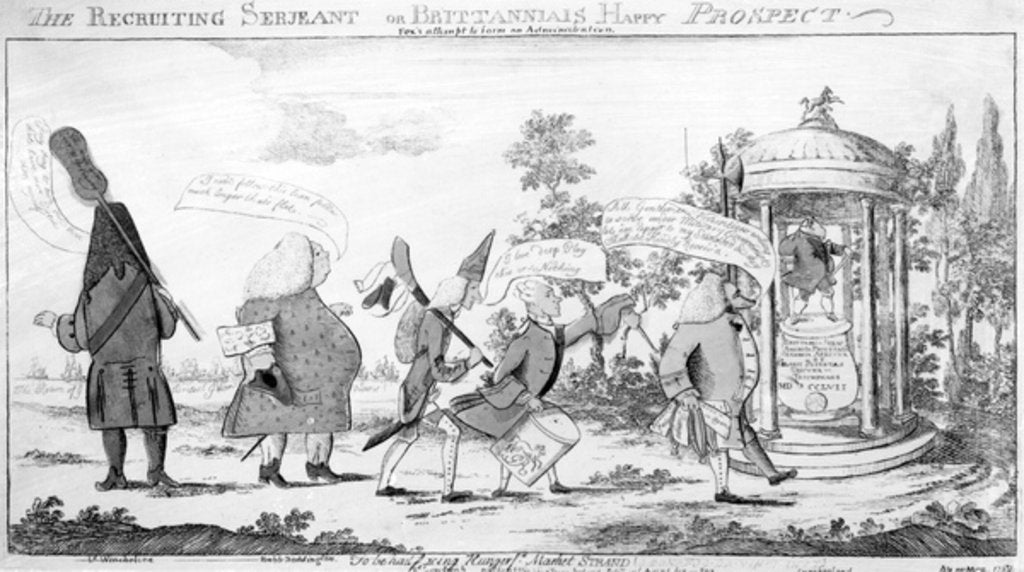 Detail of The Recruiting Sergeant or Britannia's Happy Prospect, print made by George Townshend, 1757 by English School
