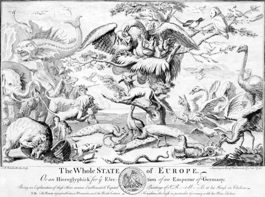 Detail of The Whole State of Europe, or An Hieroglyphick for the Election of an Emperor of Germany, 1741 by English School