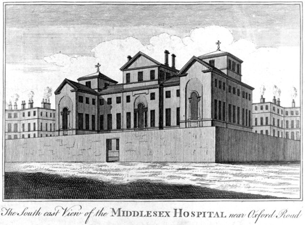 Detail of The South East View of the Middlesex Hospital, 1745 by Haynes King