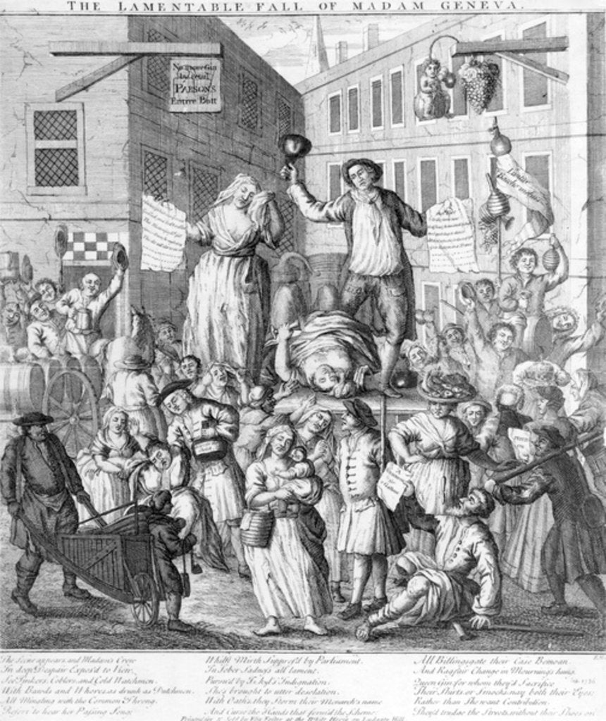 Detail of The Lamentable Fall of Madame Geneva, 1736 by English School