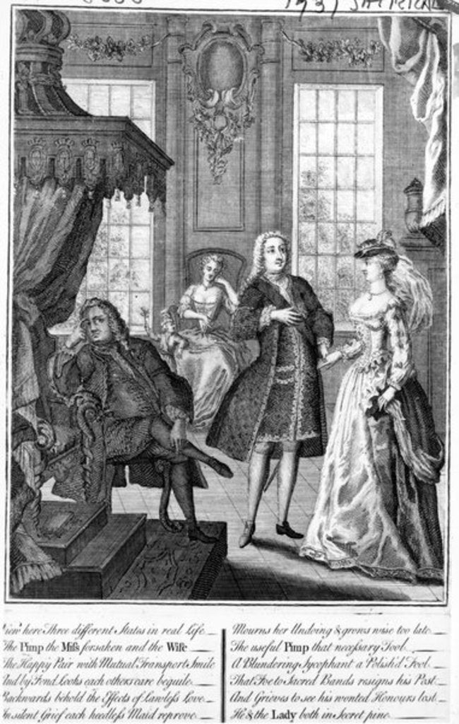 Detail of View here Three Different States in Real Life - the Pimp the Miss Forsaken and the Wife, 1735-6 by English School