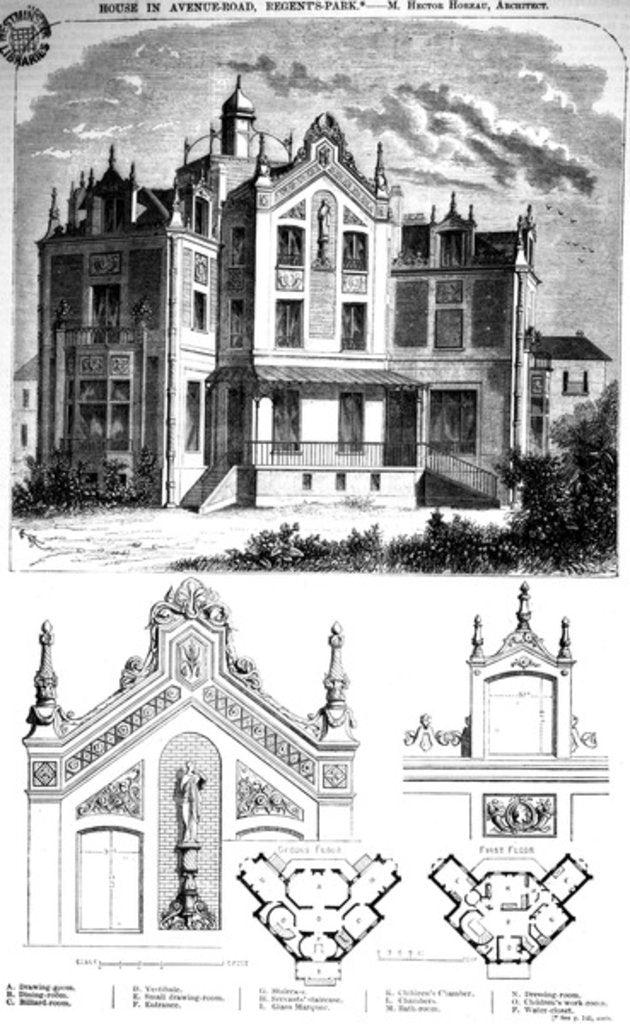 Detail of House in Avenue Road, Regent's Park, designed by Hector Horeau, 1859 by English School