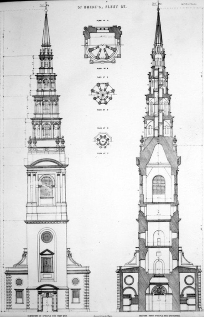 Detail of St. Brides, Fleet Street, Elevation of the West End, 19th Century by English School