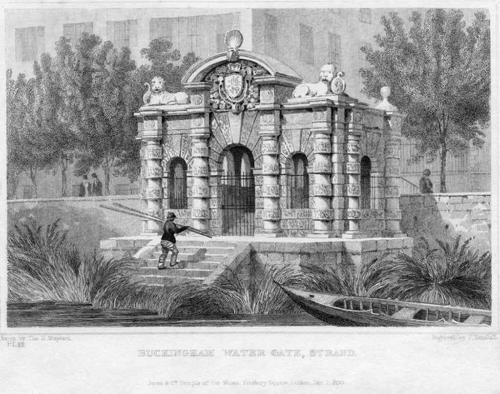 Detail of Buckingham Water Gate, Strand, 1830 by English School