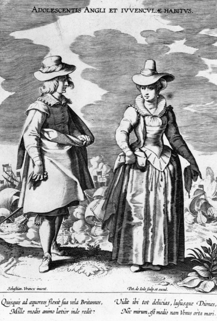Detail of Adoloscentis Angli, taken from Habitus Vararium Gentium Ornatus, made by Peiter de Jode I after Sebastiaan Vranck, 1600-1634 by Flemish School