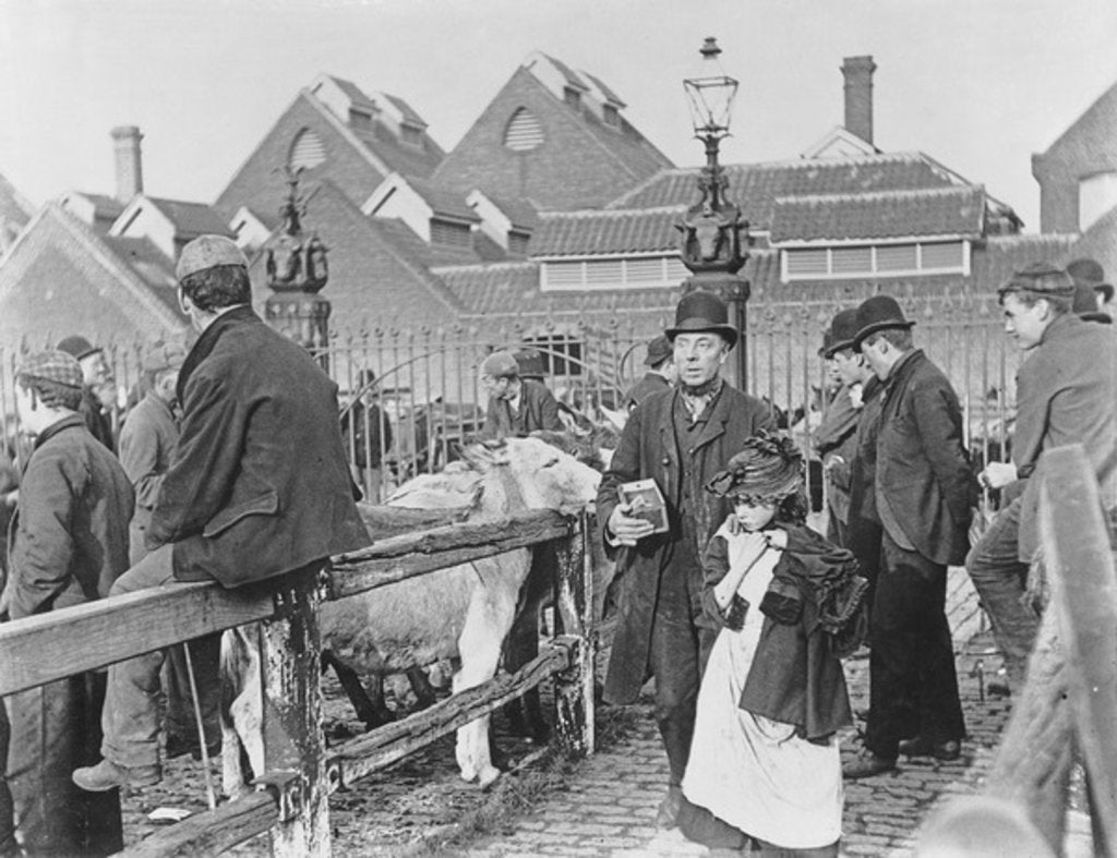 Detail of British village cattle market, Victorian, 19th century by English School