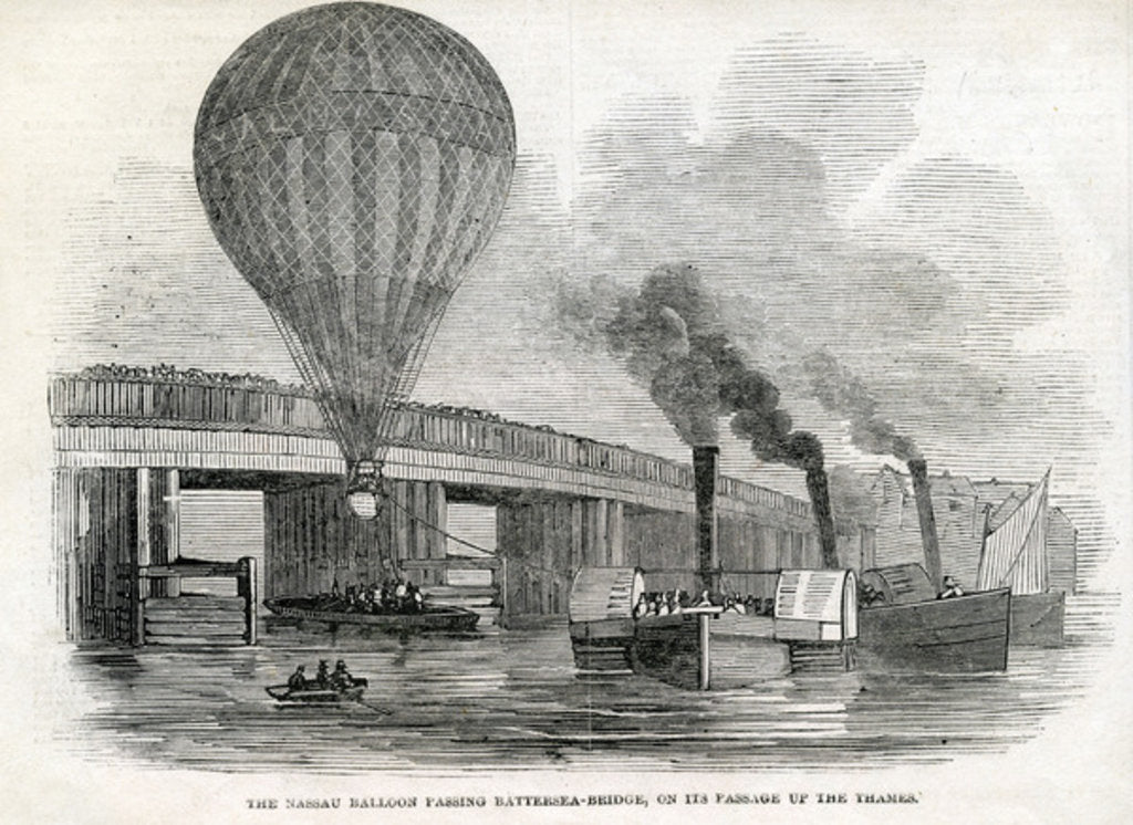Detail of The Nassau balloon passing Battersea Bridge by English School