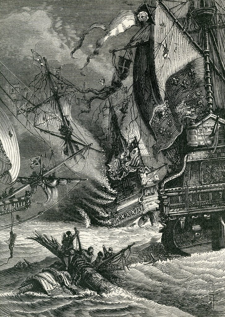 Detail of Destruction of the Spanish Armada, 1865 by English School