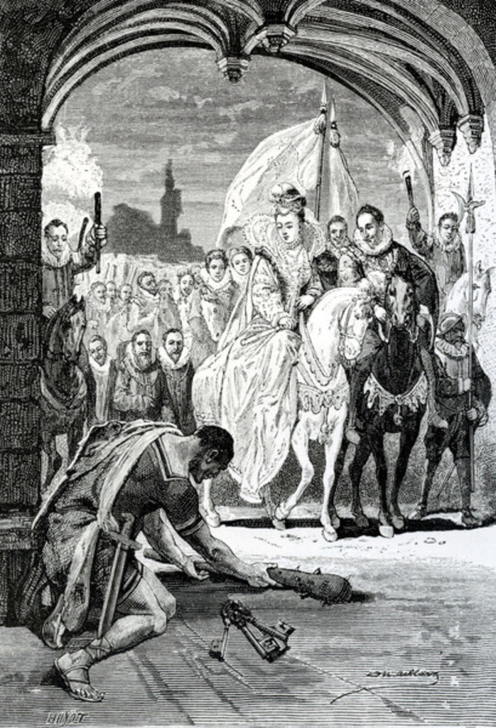 Detail of The entrance of Queen Elizabeth at Kenilworth Castle, 19th Century by English School