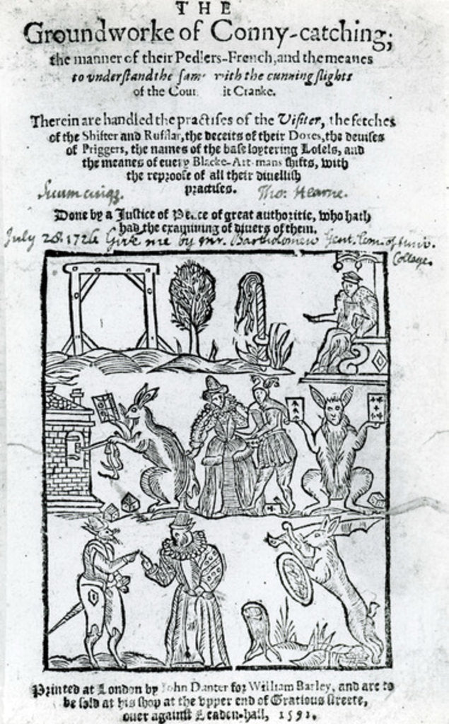 Detail of Illustration of the 'Groundworke of Conny-catching' , 1592 by English School