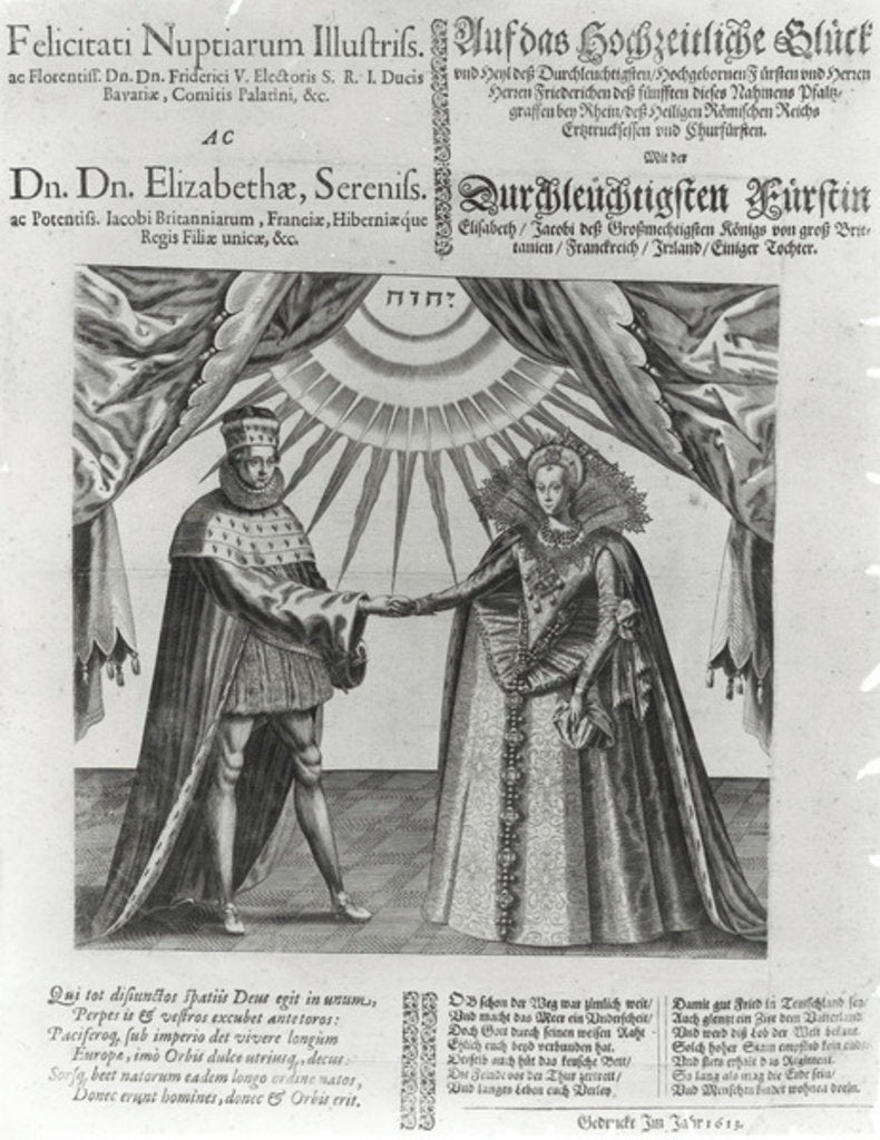Detail of A broadside on the wedding of Frederick V, Elector Palatine, and Princess Elizabeth of England, 1613 by Jacques Granthomme