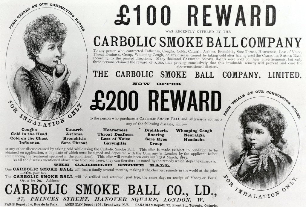 Detail of Advertisement for the Carbolic Smoke Ball Company, 1893 by English School
