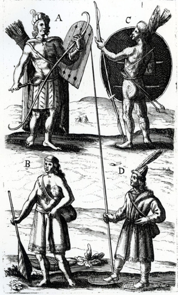 Detail of Illustrations of Algonquin dress, engraving from Voyages of Sieur de Champlain by Samuel de Champlain, 17th century by Samuel de Champlain