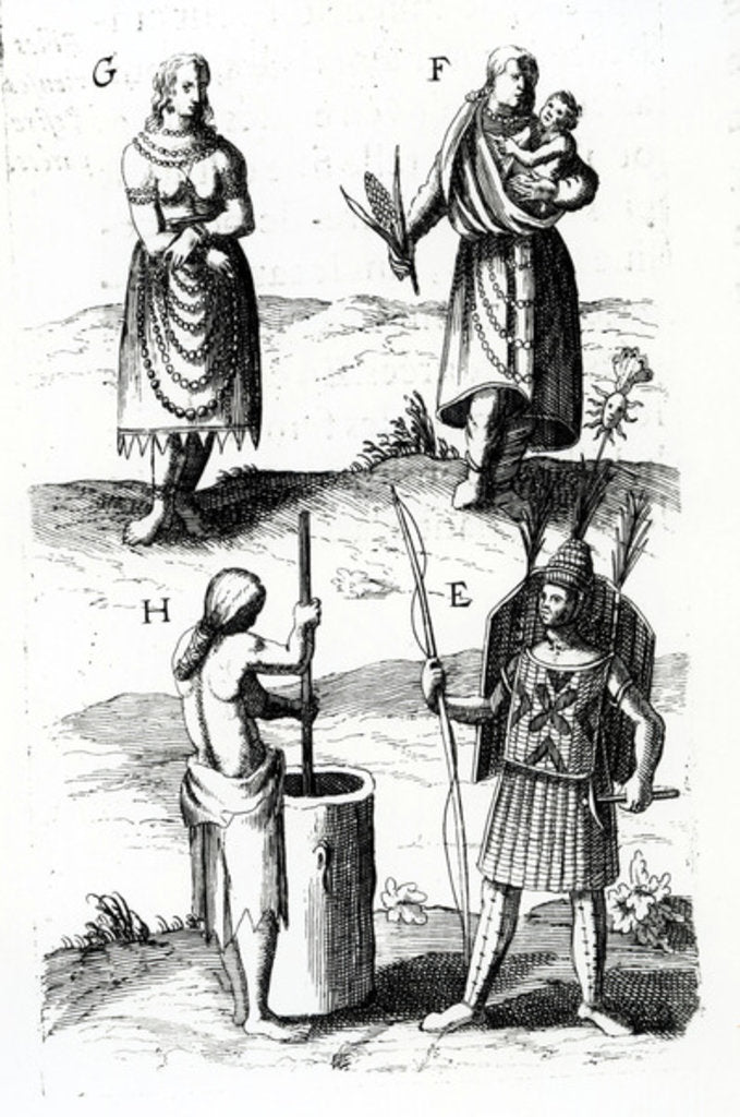 Detail of Illustrations of Algonquin dress, engraving from Voyages of Sieur de Champlain by Samuel de Champlain, 17th century by Samuel de Champlain